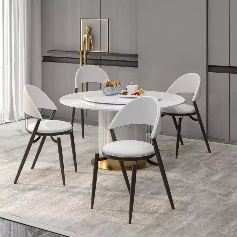 Sedia da pranzo moderna LeisureMod Venice in pelle, sedia laterale accentata imbottita con schienale aperto, con gambe in metallo, sedia da pranzo senza montaggio, set da 4