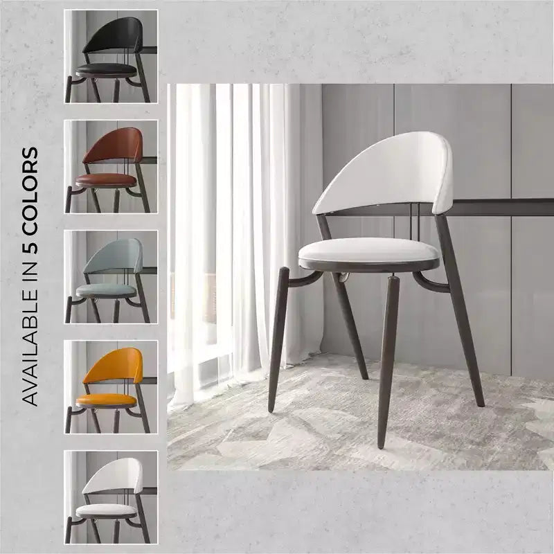 Sedia da pranzo moderna LeisureMod Venice in pelle, sedia laterale accentata imbottita con schienale aperto, con gambe in metallo, sedia da pranzo senza montaggio, set da 4