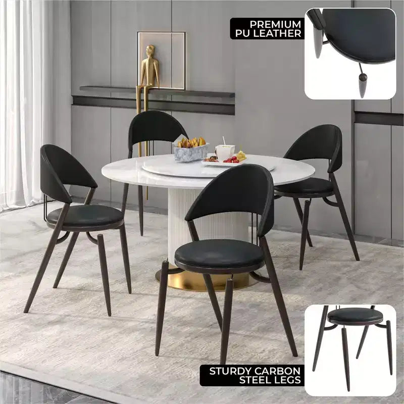 Sedia da pranzo moderna LeisureMod Venice in pelle, sedia laterale accentata imbottita con schienale aperto, con gambe in metallo, sedia da pranzo senza montaggio, set da 4