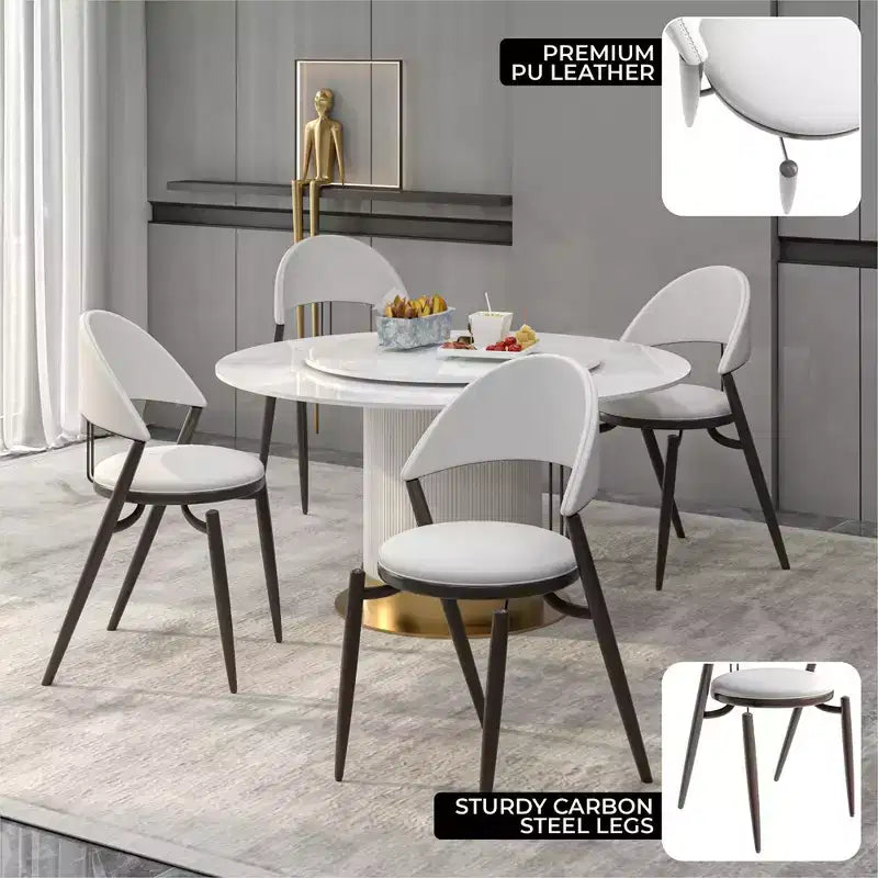 Sedia da pranzo moderna LeisureMod Venice in pelle, sedia laterale accentata imbottita con schienale aperto, con gambe in metallo, sedia da pranzo senza montaggio, set da 4