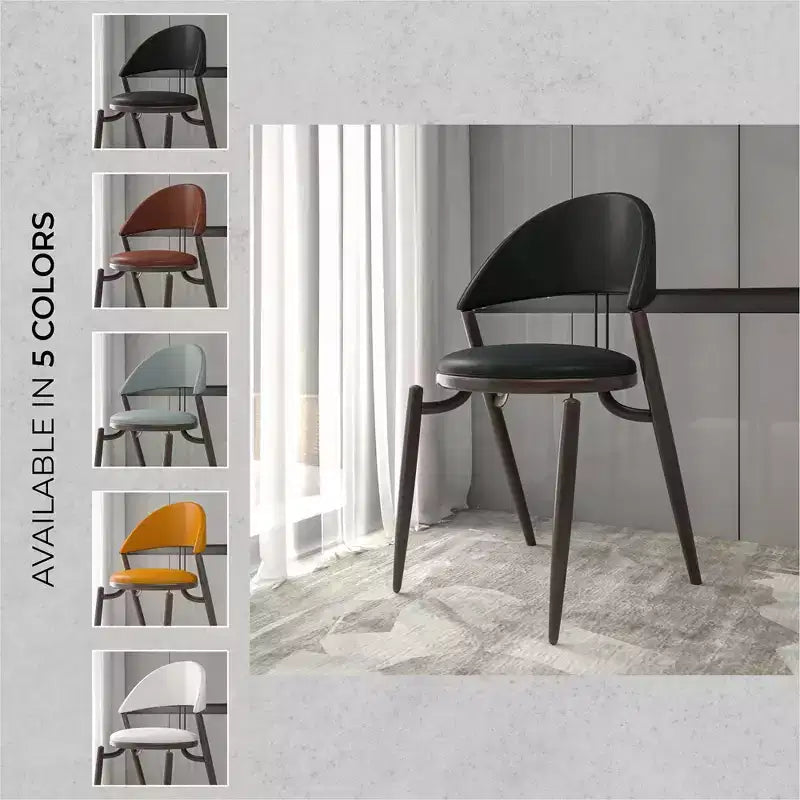 Sedia da pranzo moderna LeisureMod Venice in pelle, sedia laterale accentata imbottita con schienale aperto, con gambe in metallo, sedia da pranzo senza montaggio, set da 4