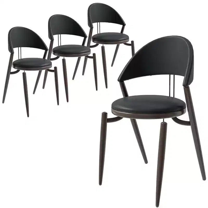 LeisureMod Venice Modern Leather Dining Chair, Open Back Upholstered Accent Side Chair, with Metal Legs, No Assembly Dining Room Chair, Set of 4