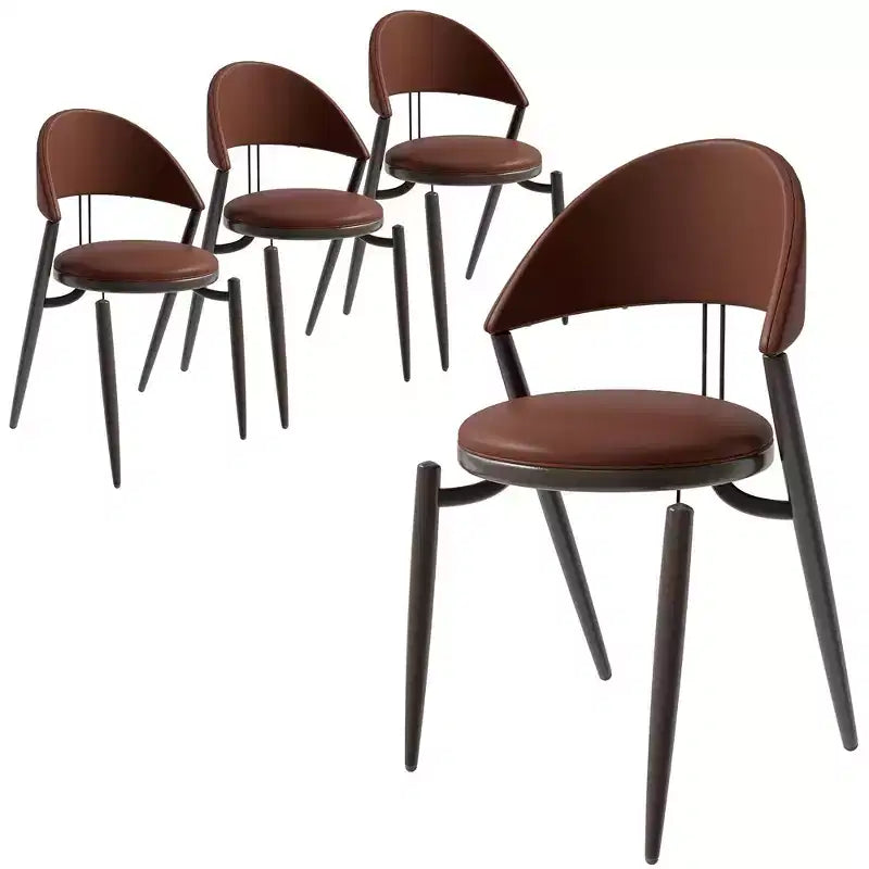 Sedia da pranzo moderna LeisureMod Venice in pelle, sedia laterale accentata imbottita con schienale aperto, con gambe in metallo, sedia da pranzo senza montaggio, set da 4