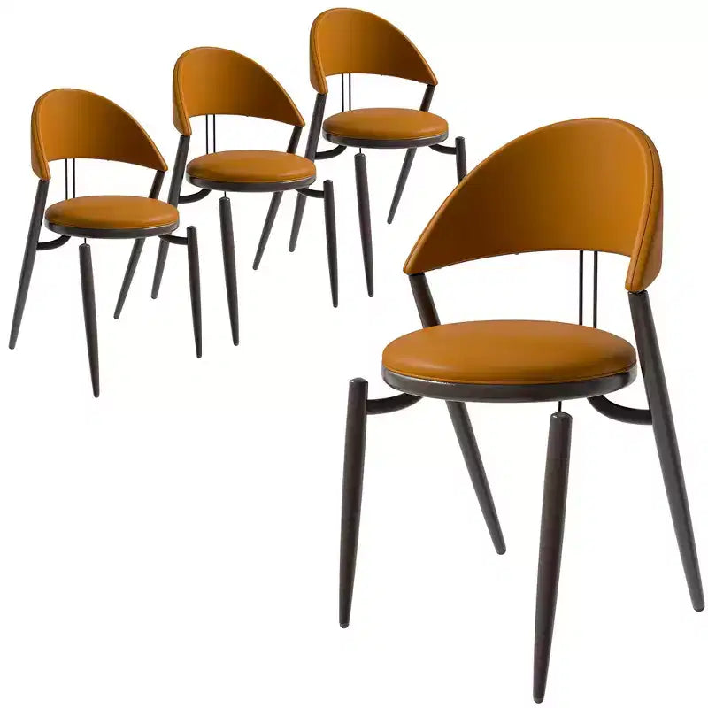 Sedia da pranzo moderna LeisureMod Venice in pelle, sedia laterale accentata imbottita con schienale aperto, con gambe in metallo, sedia da pranzo senza montaggio, set da 4
