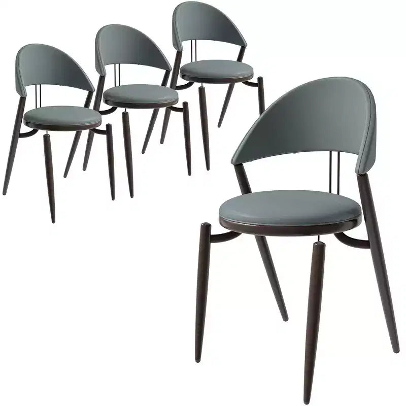 Sedia da pranzo moderna LeisureMod Venice in pelle, sedia laterale accentata imbottita con schienale aperto, con gambe in metallo, sedia da pranzo senza montaggio, set da 4