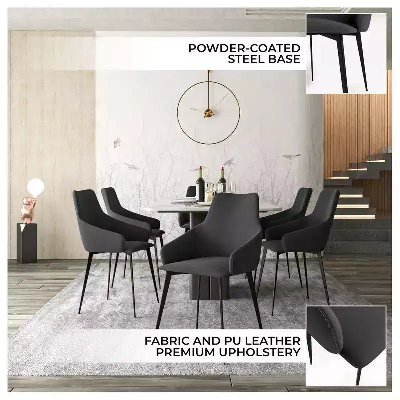LeisureMod Sonnet Sedie da Pranzo Imbottite in Tessuto con Gambe in Ferro Set di 2 Comode Sedie Laterali Moderne per Sala da Pranzo, Cucina o Soggiorno