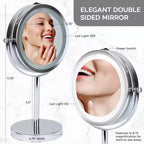 Specchio da trucco Elle con luci LED e ingrandimento 1x e 3x, illuminazione LED su due lati, finitura cromata, a batteria, diametro 5,75 pollici