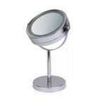 Specchio da trucco Elle con luci LED e ingrandimento 1x e 3x, illuminazione LED su due lati, finitura cromata, a batteria, diametro 5,75 pollici