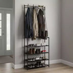 The Lakeside Collection Entryway Shoe & Coat 4-Tier Clothing Organizer Rack with 8 Hooks -
