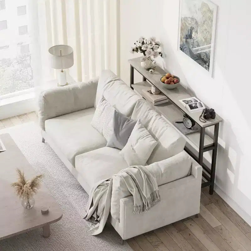 5.9 Tavolo stretto da divano, Consolle sottile a 2 ripiani con mensola regolabile, Tavolo stretto dietro il divano per soggiorno, ingresso, corridoio, atrio
