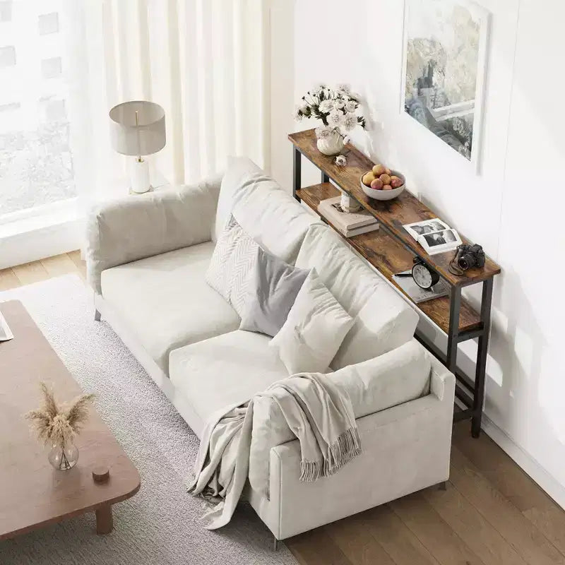 5.9 Tavolo stretto da divano, Consolle sottile a 2 ripiani con mensola regolabile, Tavolo stretto dietro il divano per soggiorno, ingresso, corridoio, atrio