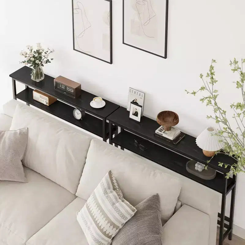 5.9 Tavolo stretto da divano, Consolle sottile a 2 ripiani con mensola regolabile, Tavolo stretto dietro il divano per soggiorno, ingresso, corridoio, atrio