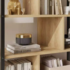 Libreria in rattan a 5 ripiani con armadietto e anta, libreria industriale alta 180,6 cm, libreria a 5 ripiani con struttura in metallo