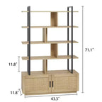 Libreria in rattan a 5 ripiani con armadietto e anta, libreria industriale alta 180,6 cm, libreria a 5 ripiani con struttura in metallo