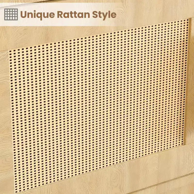 Libreria in rattan a 5 ripiani con armadietto e anta, libreria industriale alta 180,6 cm, libreria a 5 ripiani con struttura in metallo