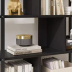 Libreria in rattan a 5 ripiani con armadietto e anta, libreria industriale alta 180,6 cm, libreria a 5 ripiani con struttura in metallo