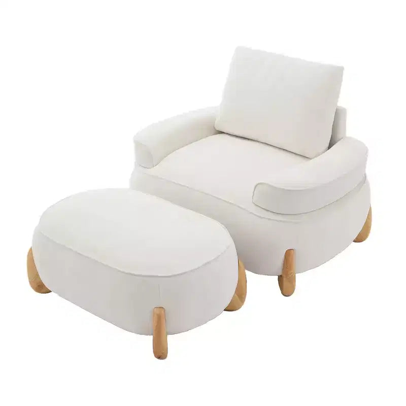 Hyleory Poltrona da salotto in velluto da 117 cm con pouf, set poltrona e poggiapiedi in velluto a coste stile Mid-Century Modern, poltrona club imbottita con braccioli a vasca
