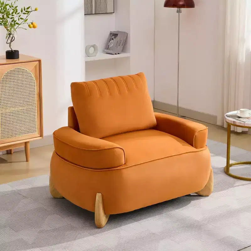 Hyleory Poltrona da salotto in velluto da 117 cm con pouf, set poltrona e poggiapiedi in velluto a coste stile Mid-Century Modern, poltrona club imbottita con braccioli a vasca