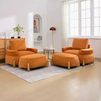 Hyleory Poltrona da salotto in velluto da 117 cm con pouf, set poltrona e poggiapiedi in velluto a coste stile Mid-Century Modern, poltrona club imbottita con braccioli a vasca