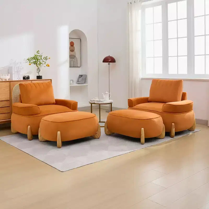 Hyleory Poltrona da salotto in velluto da 117 cm con pouf, set poltrona e poggiapiedi in velluto a coste stile Mid-Century Modern, poltrona club imbottita con braccioli a vasca