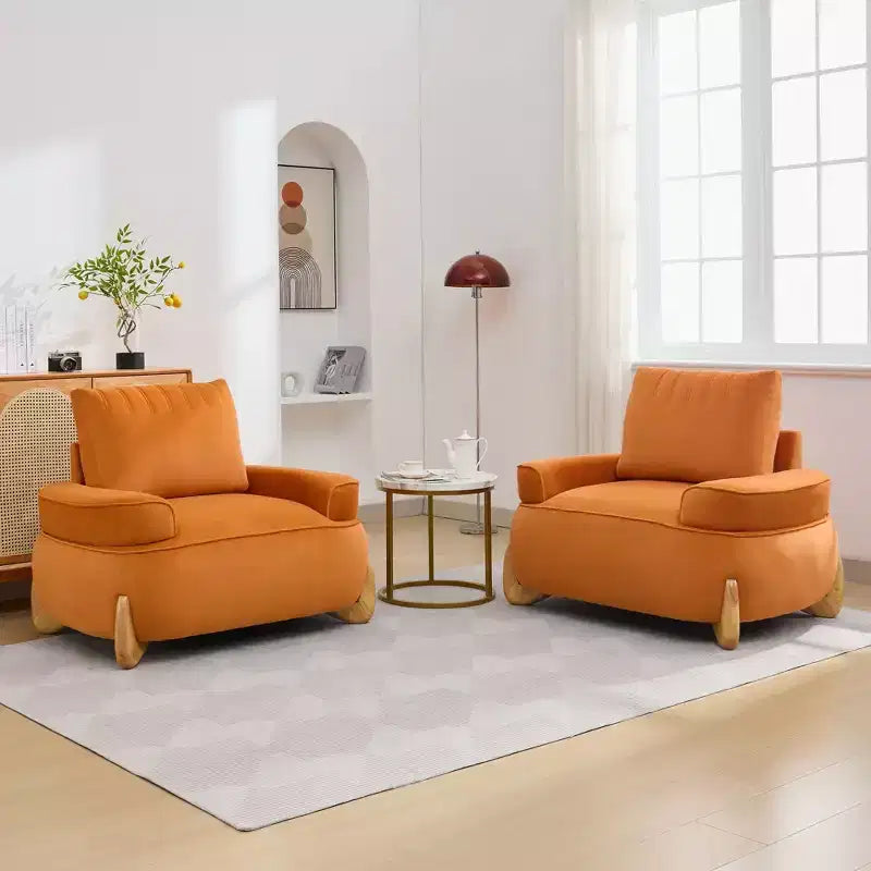 Hyleory Poltrona da salotto in velluto da 117 cm con pouf, set poltrona e poggiapiedi in velluto a coste stile Mid-Century Modern, poltrona club imbottita con braccioli a vasca