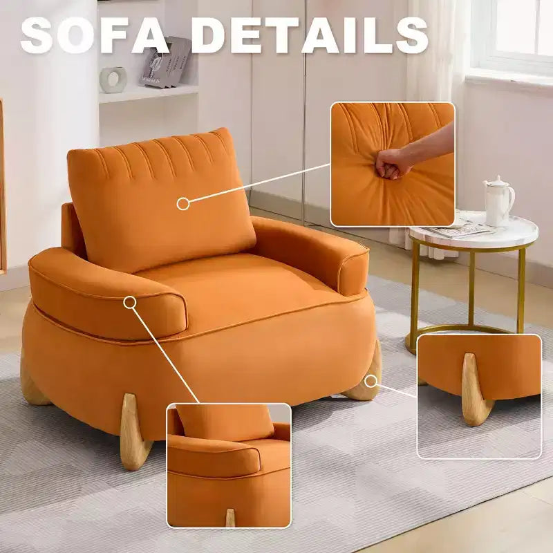 Hyleory Poltrona da salotto in velluto da 117 cm con pouf, set poltrona e poggiapiedi in velluto a coste stile Mid-Century Modern, poltrona club imbottita con braccioli a vasca