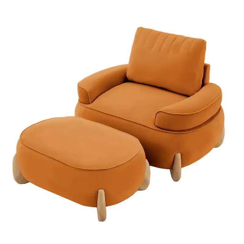 Hyleory Poltrona da salotto in velluto da 117 cm con pouf, set poltrona e poggiapiedi in velluto a coste stile Mid-Century Modern, poltrona club imbottita con braccioli a vasca