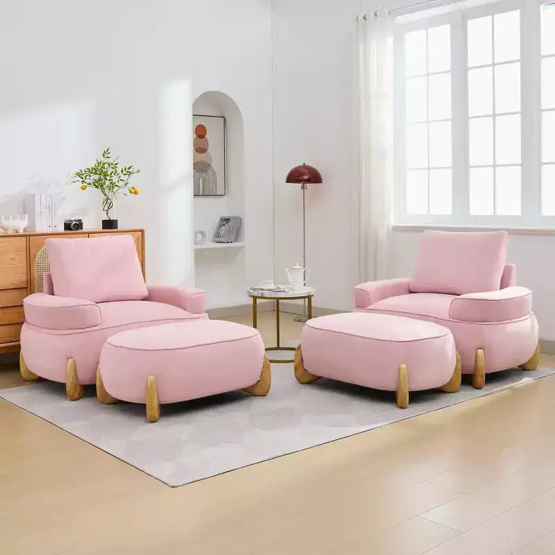 Hyleory Poltrona da salotto in velluto da 117 cm con pouf, set poltrona e poggiapiedi in velluto a coste stile Mid-Century Modern, poltrona club imbottita con braccioli a vasca