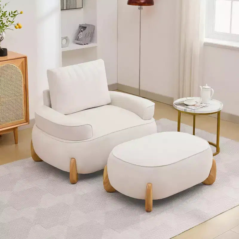 Hyleory Poltrona da salotto in velluto da 117 cm con pouf, set poltrona e poggiapiedi in velluto a coste stile Mid-Century Modern, poltrona club imbottita con braccioli a vasca