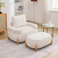 Hyleory Poltrona da salotto in velluto da 117 cm con pouf, set poltrona e poggiapiedi in velluto a coste stile Mid-Century Modern, poltrona club imbottita con braccioli a vasca