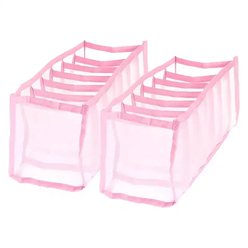 Unique Bargains Nylon Mesh 7 Grids Wardrobe Clothes Organizer Compartment Storage Box 2 Pcs