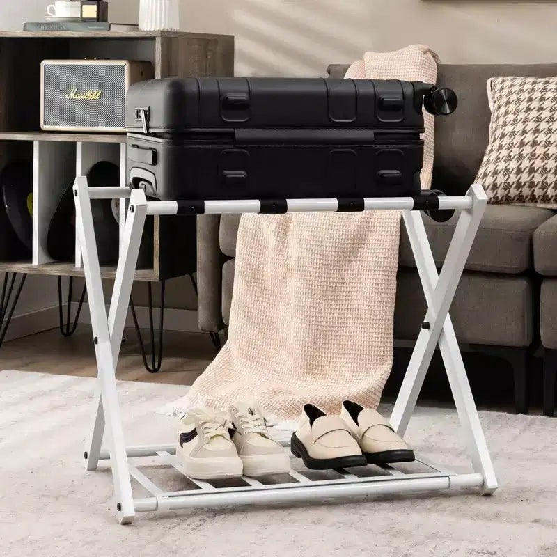 Costway Set di 2/4 Portabagagli Pieghevole in Metallo per Valigie, Scarpe, Hotel, Camera per Ospiti con Ripiano