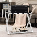 Costway Set di 2/4 Portabagagli Pieghevole in Metallo per Valigie, Scarpe, Hotel, Camera per Ospiti con Ripiano