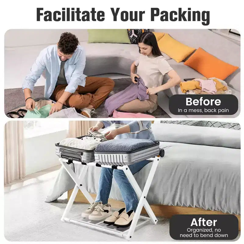 Costway Set di 2/4 Portabagagli Pieghevole in Metallo per Valigie, Scarpe, Hotel, Camera per Ospiti con Ripiano
