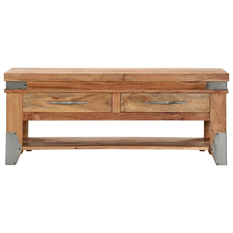 Tavolino da Caffè in Legno Massello di Acacia con 2 Cassetti e Ripiano | 109x51x46 cm