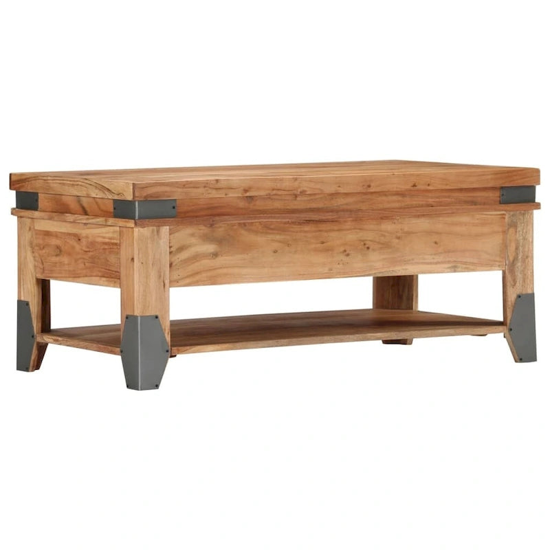 Tavolino da Caffè in Legno Massello di Acacia con 2 Cassetti e Ripiano | 109x51x46 cm