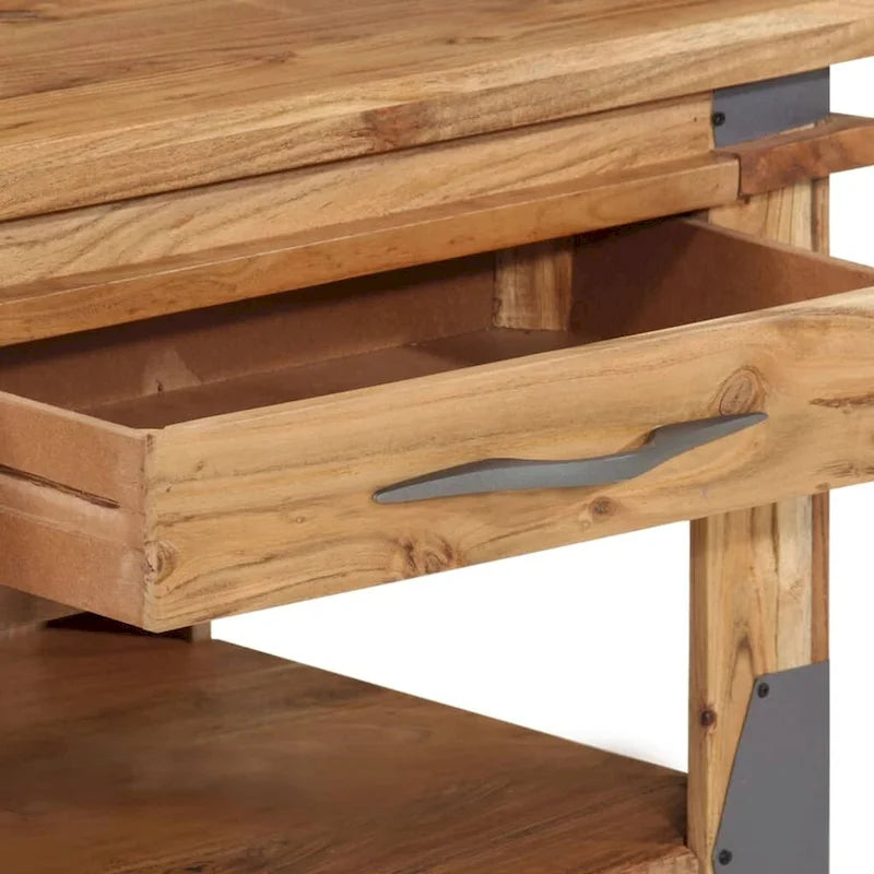 Tavolino da Caffè in Legno Massello di Acacia con 2 Cassetti e Ripiano | 109x51x46 cm