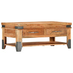 Tavolino da Caffè in Legno Massello di Acacia con 2 Cassetti e Ripiano | 109x51x46 cm