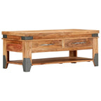 Tavolino da Caffè in Legno Massello di Acacia con 2 Cassetti e Ripiano | 109x51x46 cm