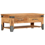 Tavolino da Caffè in Legno Massello di Acacia con 2 Cassetti e Ripiano | 109x51x46 cm