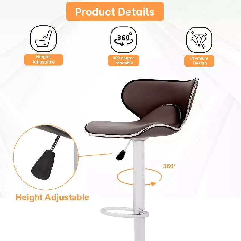 FDW Set di 2 Sgabelli da Bar Regolabili in Altezza con Funzione Girevole a 360 Gradi e Sedile in Pelle PU per Cucina e Sala da Pranzo