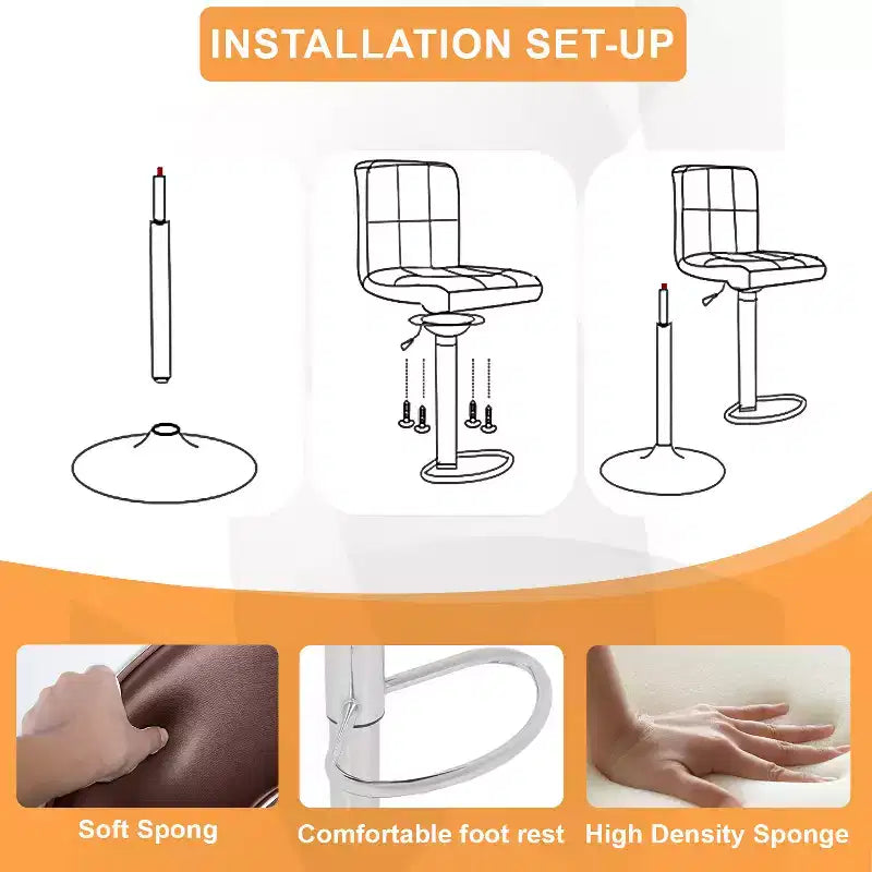 FDW Set di 2 Sgabelli da Bar Regolabili in Altezza con Funzione Girevole a 360 Gradi e Sedile in Pelle PU per Cucina e Sala da Pranzo