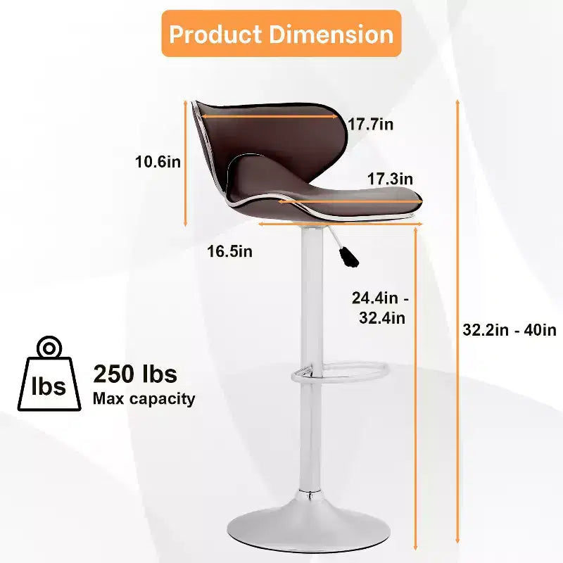 FDW Set di 2 Sgabelli da Bar Regolabili in Altezza con Funzione Girevole a 360 Gradi e Sedile in Pelle PU per Cucina e Sala da Pranzo