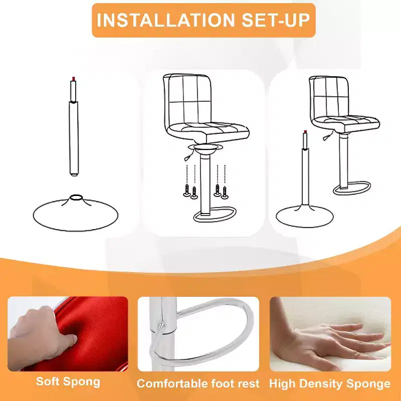 FDW Set di 2 Sgabelli da Bar Regolabili in Altezza con Funzione Girevole a 360 Gradi e Sedile in Pelle PU per Cucina e Sala da Pranzo