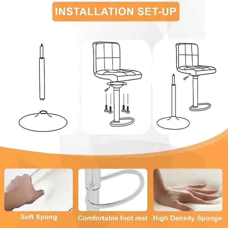 FDW Set di 2 Sgabelli da Bar Regolabili in Altezza con Funzione Girevole a 360 Gradi e Sedile in Pelle PU per Cucina e Sala da Pranzo