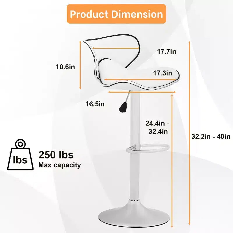 FDW Set di 2 Sgabelli da Bar Regolabili in Altezza con Funzione Girevole a 360 Gradi e Sedile in Pelle PU per Cucina e Sala da Pranzo