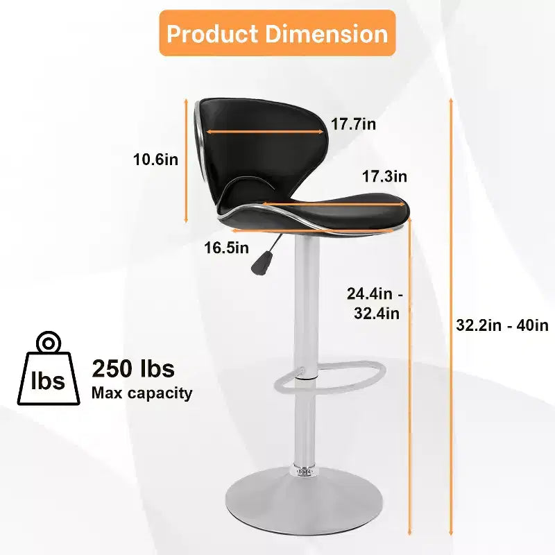 FDW Set di 2 Sgabelli da Bar Regolabili in Altezza con Funzione Girevole a 360 Gradi e Sedile in Pelle PU per Cucina e Sala da Pranzo