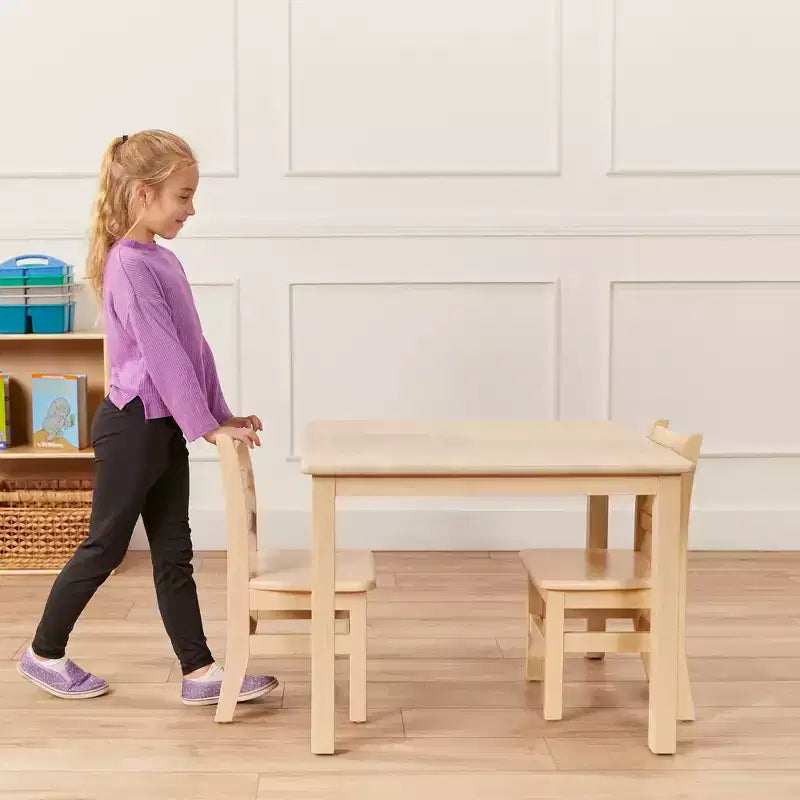 Tavolo quadrato in legno massiccio ECR4Kids da 30x30 pollici e due sedie da 12 pollici, set da 3 pezzi