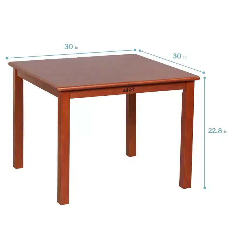 Tavolo quadrato in legno massiccio ECR4Kids da 30x30 pollici e due sedie da 12 pollici, set da 3 pezzi