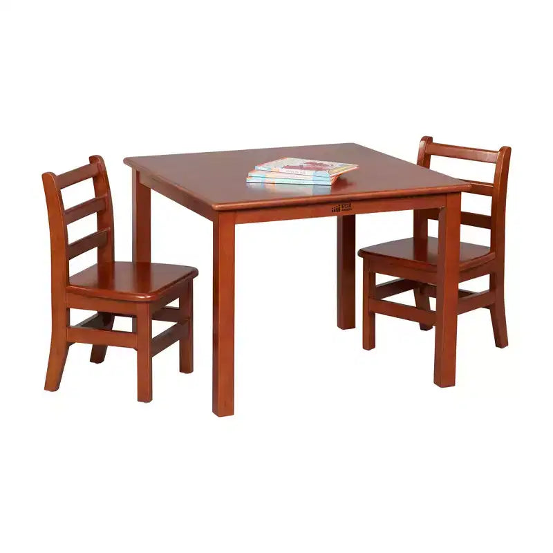 Tavolo quadrato in legno massiccio ECR4Kids da 30x30 pollici e due sedie da 12 pollici, set da 3 pezzi